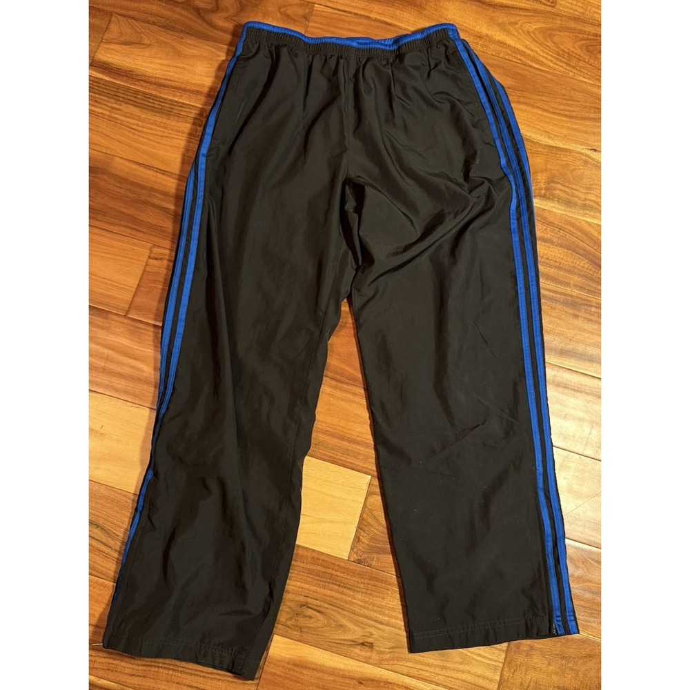 Adidas Mens Large Black Blue 3-Striped Drawstring Outdoor Track Pant Sweat Pant
